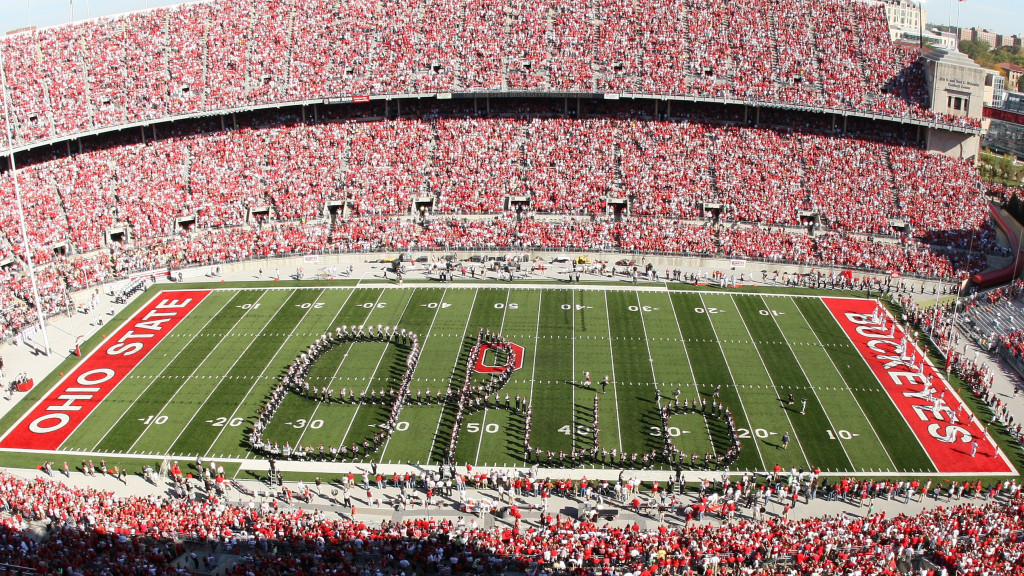 Oct 11, 2008; Columbus, OH, USA; Ohio State Buckeyes marching band performs 'Script Ohio' before kick-off against the Purdue Boilermakers at Ohio Stadium. Mandatory Credit: Matthew Emmons-USA TODAY Sports